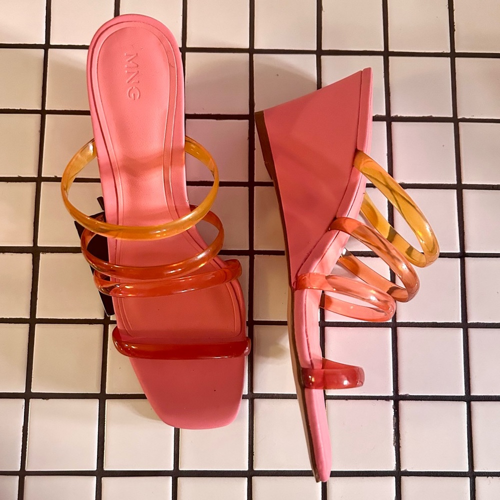 Mango Pink Wedge Sandals, sz EU 40 / 10